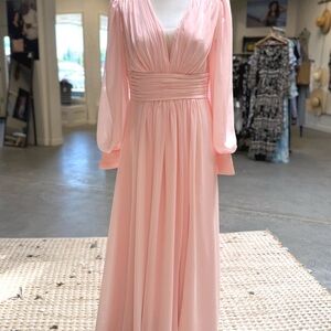 Chic Long Sleeve Pink Maxi Dress